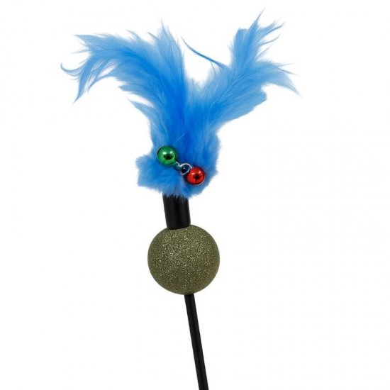 VARINHA C/BOLA CATNIP E PENAS 65CM