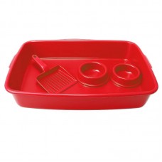 33876 - Kit Higiênico P/ Gatos Bandeja + Comedouro + Pazinha Animalissimo - Vermelho