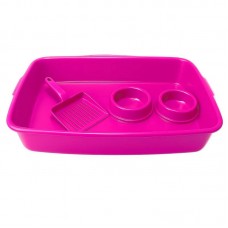 33875 - Kit Higiênico P/ Gatos Bandeja + Comedouro + Pazinha Animalissimo - Rosa