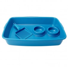 33874 - Kit Higiênico P/ Gatos Bandeja + Comedouro + Pazinha Animalissimo - Azul