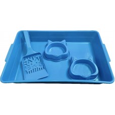 33874 - Kit Higiênico P/ Gatos Bandeja + Comedouro + Pazinha Animalissimo - Azul