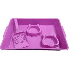 33875 - Kit Higiênico P/ Gatos Bandeja + Comedouro + Pazinha Animalissimo - Rosa