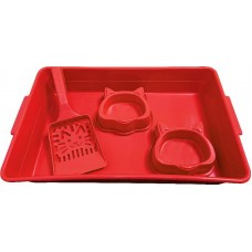 33876 - Kit Higiênico P/ Gatos Bandeja + Comedouro + Pazinha Animalissimo - Vermelho