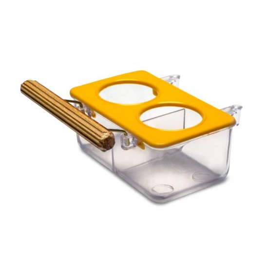 Comedouro P/ Pássaros Lateral Médio 2 Furos C/ Divisão e Poleiro