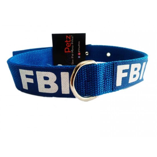 Coleira Resistente para Cães de Grande Porte FBI Azul - Nº09
