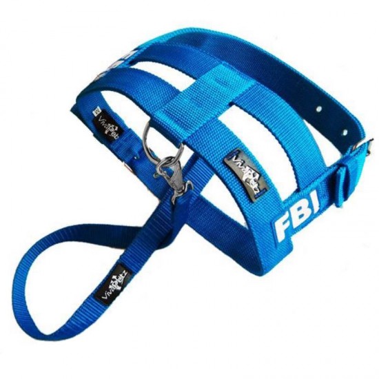 Conjunto Guia e Peitoral Premium para Cães Passeio FBI Azul - Nº06