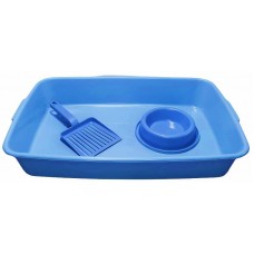 33874 - Kit Higiênico P/ Gatos Bandeja + Comedouro + Pazinha Animalissimo - Azul