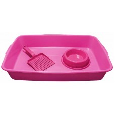 33875 - Kit Higiênico P/ Gatos Bandeja + Comedouro + Pazinha Animalissimo - Rosa